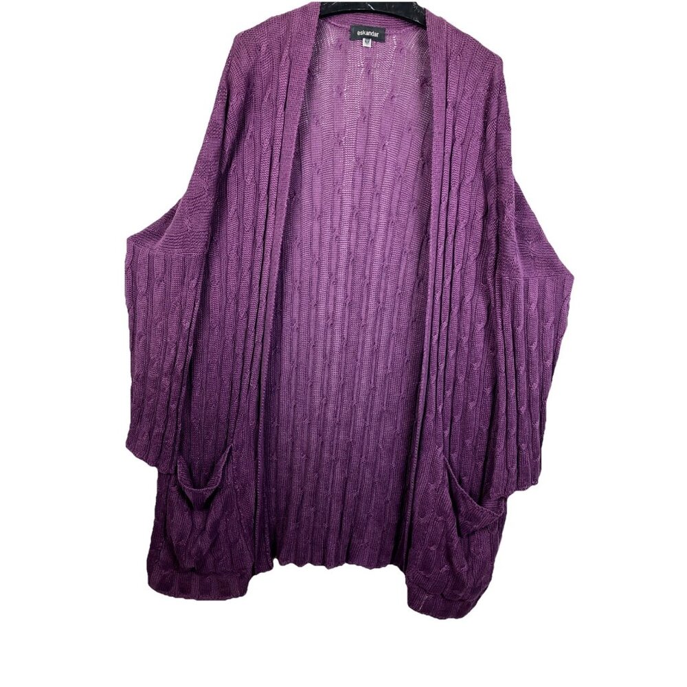 Os Eskandar Bergdorf Purple Linen Cardigan Coat Sweater Jacket Cable Knit